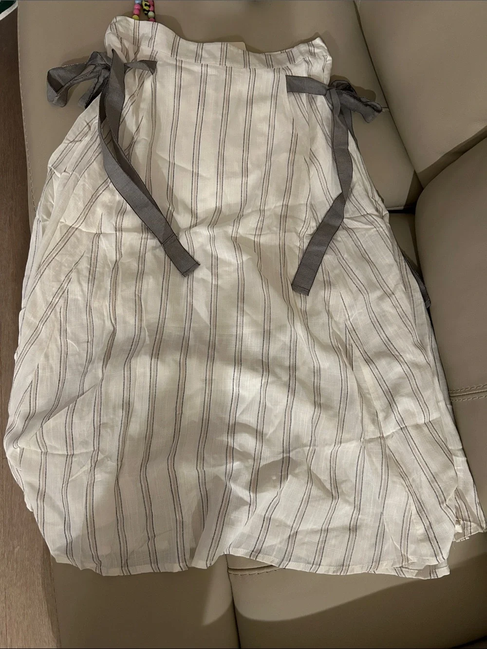 Hem & Thread White Striped women Casual skirt with Gray Ties